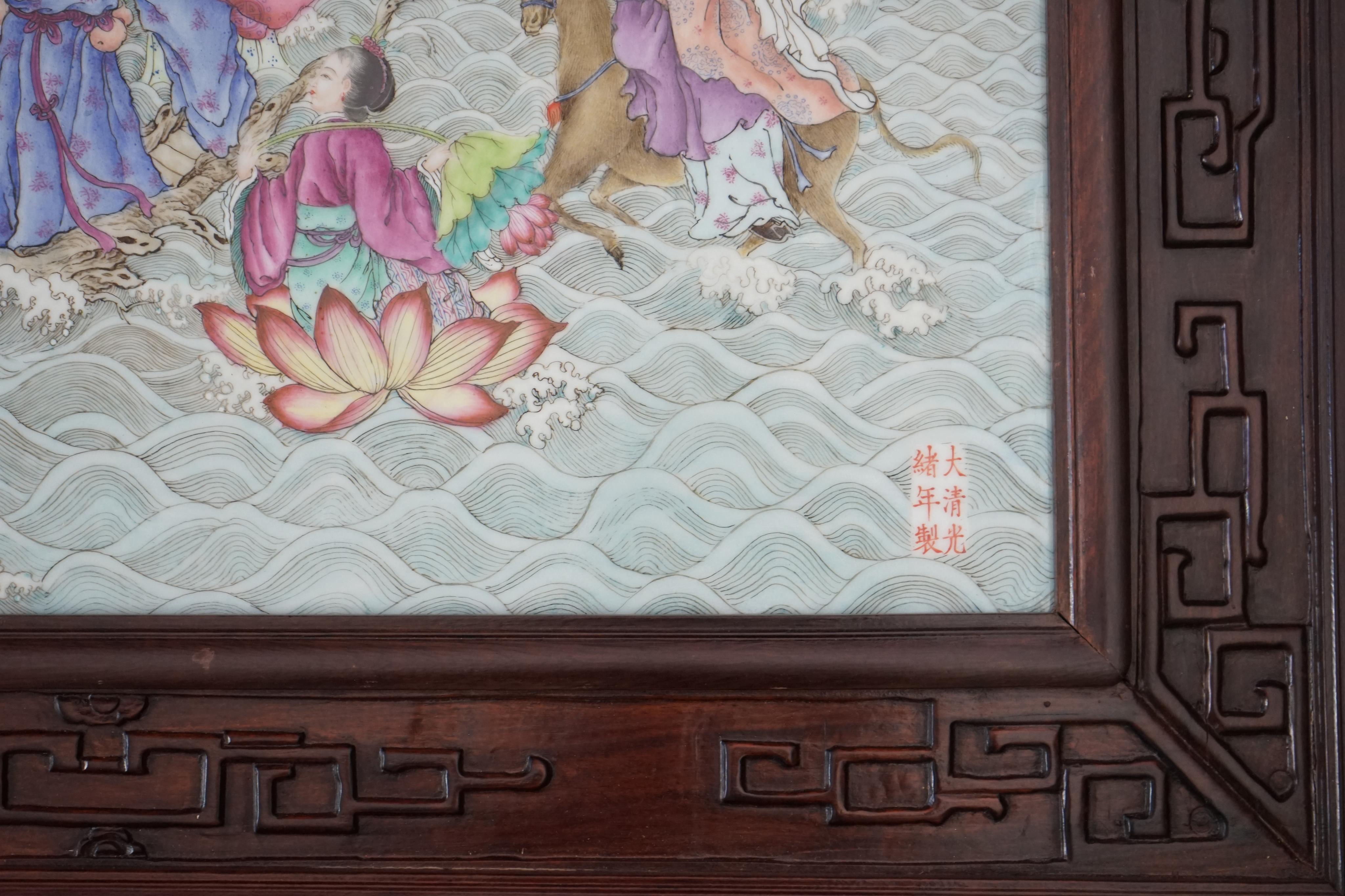 A large Chinese enamelled porcelain ‘eight immortals’ plaque, late 20th century